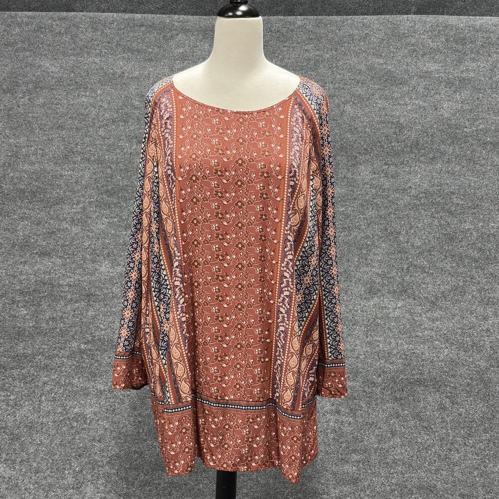 J. Jill Shirt Womens 3X Paprika Boho Paisley Stripe Long Sleeve Tunic Top Flowy